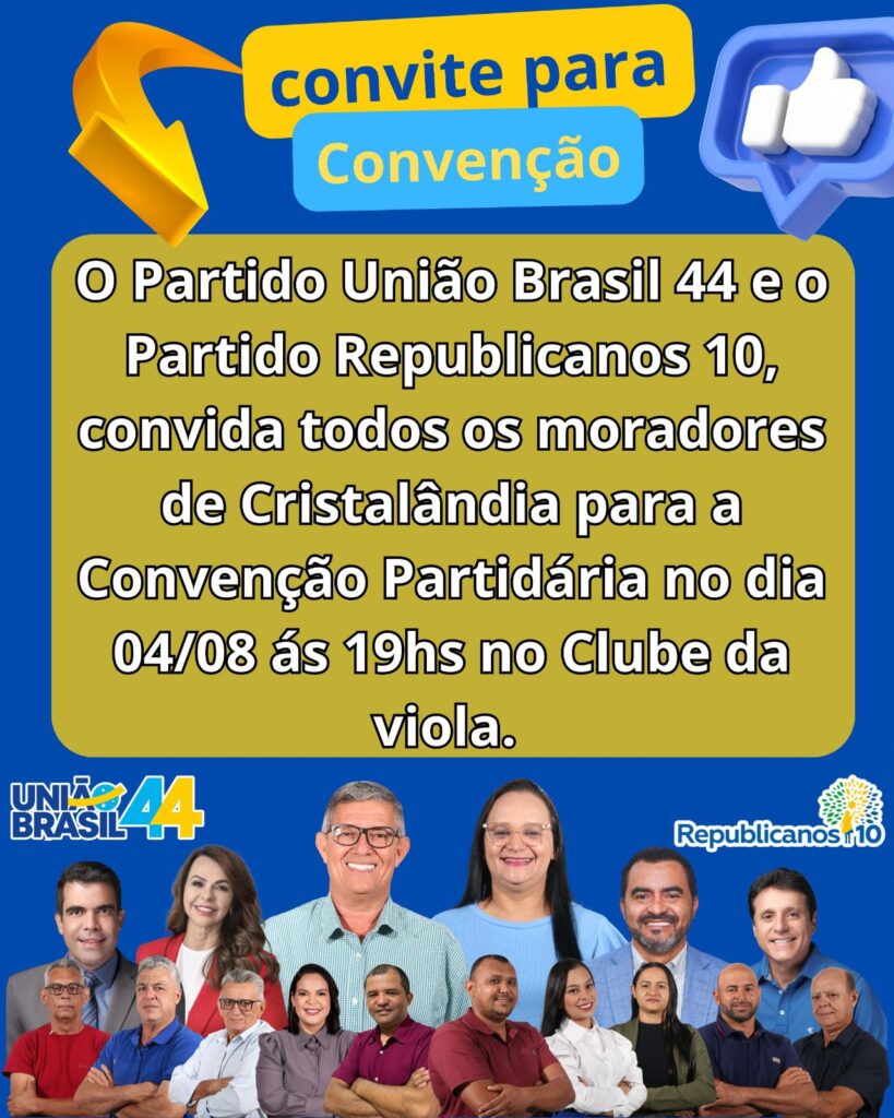 Em Cristalândia, União Brasil e Republicanos confirmarão Big Jow e Rosilene em Convenção Partidária