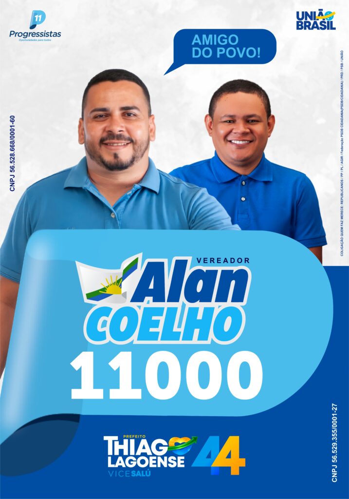 Vereador atuante de Lagoa da Confusão, Alan Coelho (PP), está junto com o Prefeito Thiago Lagoense (UB) e vice Salu (PP)