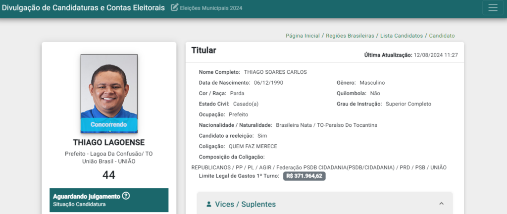 Thiago Soares registra candidatura à reeleição em Lagoa da Confusão com a Coligação “Quem Faz Merece”
