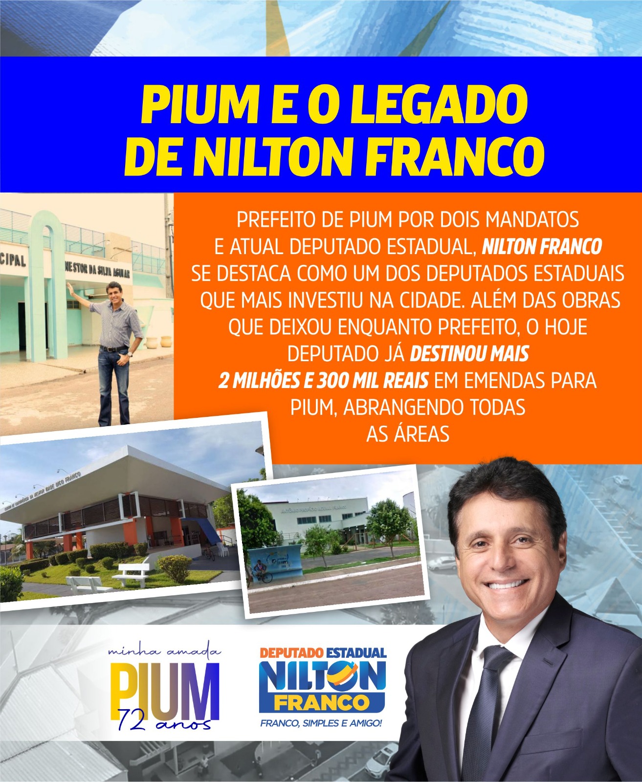 Deputado Nilton Franco se destaca como o deputado estadual que mais investiu em Pium através de emendas parlamentares Deputado Nilton Franco se destaca como o deputado estadual que mais investiu em Pium através de emendas parlamentares