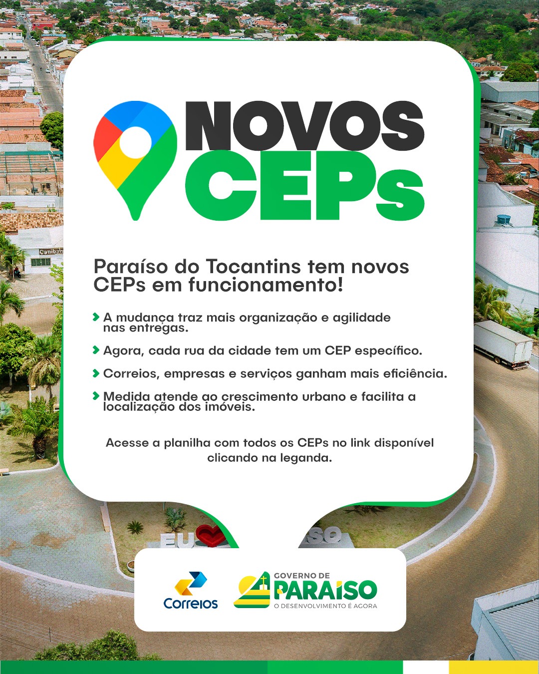 Paraíso do Tocantins adota novos CEPs e moderniza sistema de endereçamento