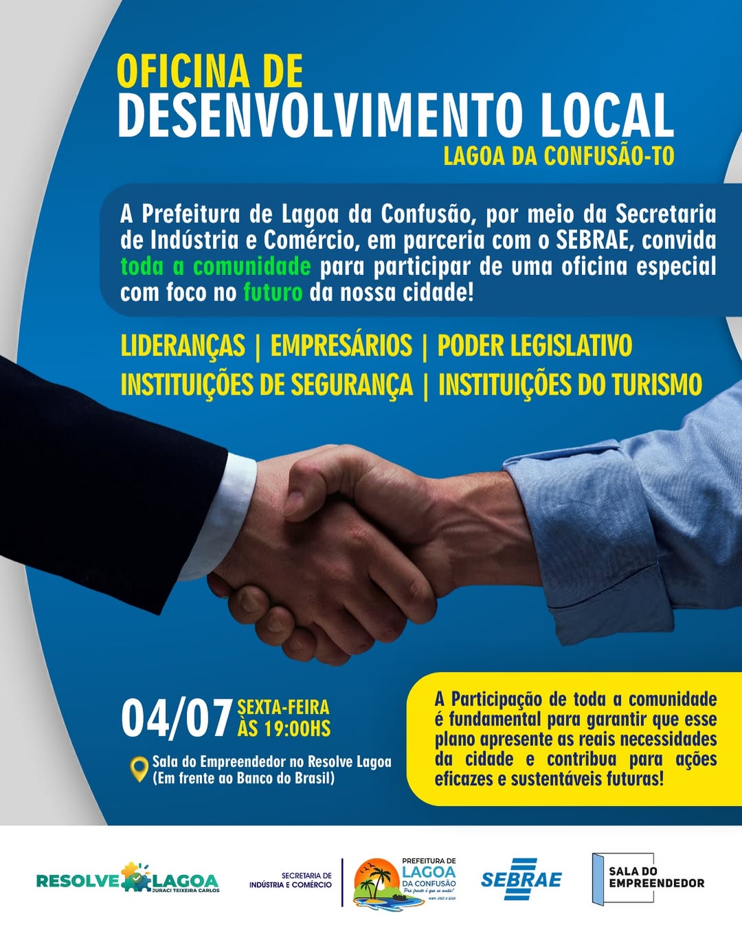 Oficina de Desenvolvimento Local será realizada nesta sexta-feira em Lagoa da Confusão