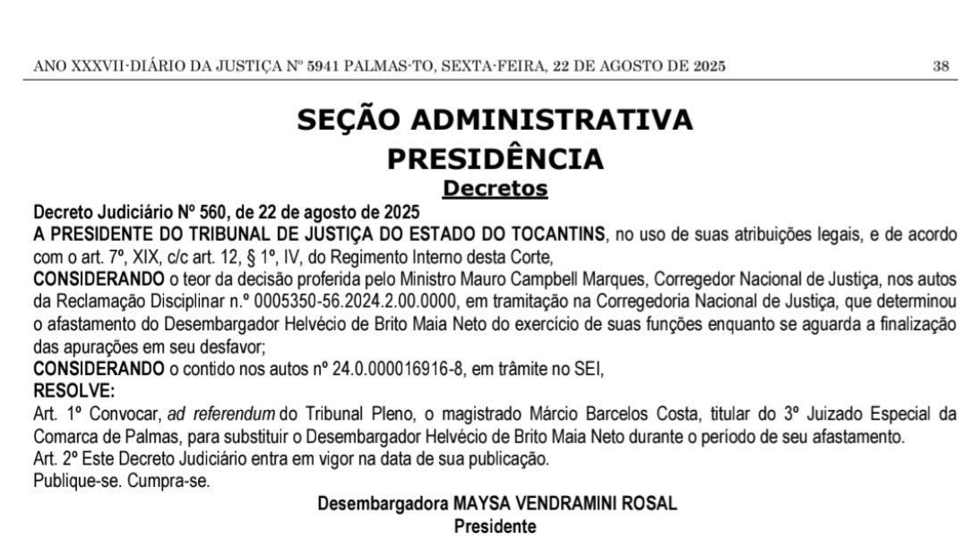 Corregedoria Nacional de Justiça afasta desembargador do TJTO por prazo indeterminado
