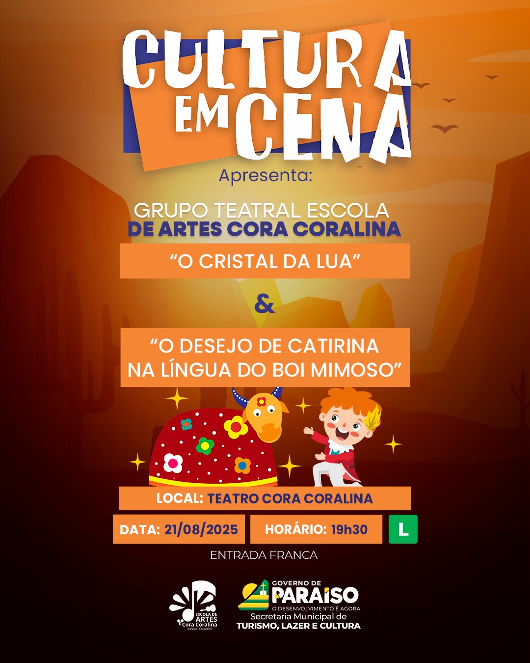 Jovens artistas de Paraíso sobem ao palco do Teatro Cora Coralina em mais uma edição do projeto Cultura em Cena