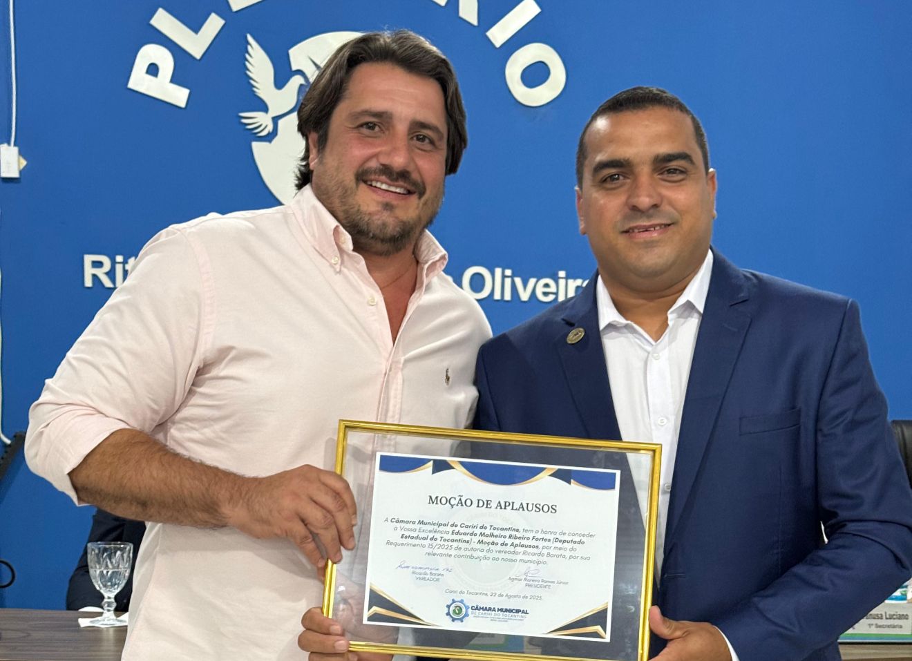 Deputado Eduardo Fortes é homenageado na Câmara Municipal de Cariri do Tocantins pelo compromisso com o município