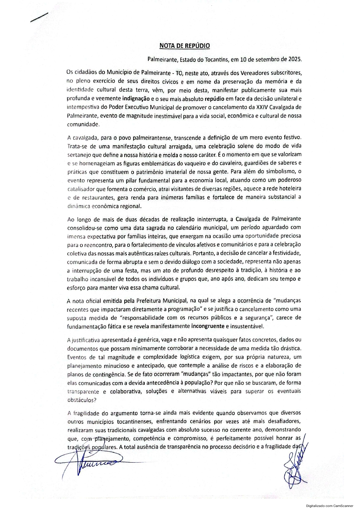 Vereadores de Palmeirante criticam cancelamento da Cavalgada e exigem transparência do Executivo Vereadores de Palmeirante criticam cancelamento da Cavalgada e exigem transparência do Executivo