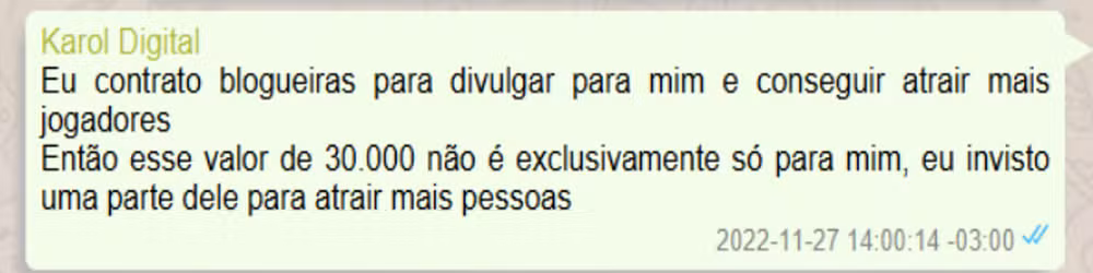 Influenciadora Karol Digital negociava com plataformas e dizia ter “70 blogueiros” para impulsionar divulgações, aponta inquérito