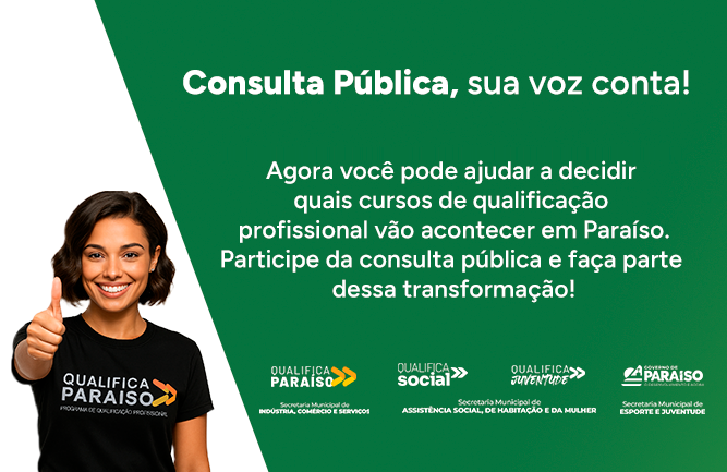 Governo de Paraíso lança consulta pública para definir cursos do Qualifica 2026