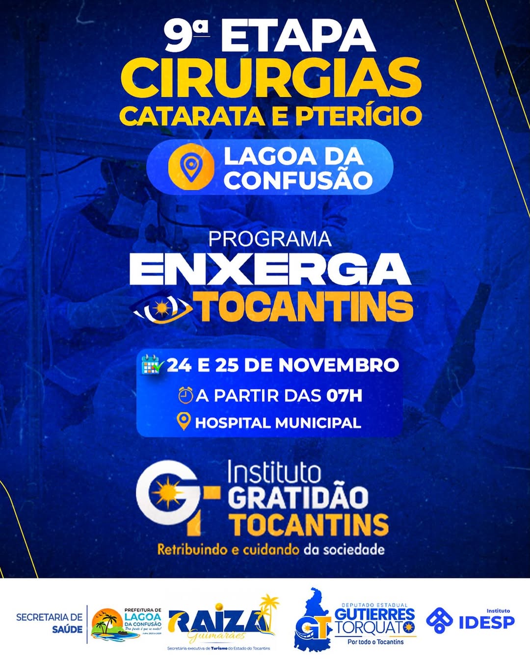 Lagoa da Confusão recebe 9ª etapa do Enxerga Tocantins com cirurgias gratuitas de catarata e pterígio