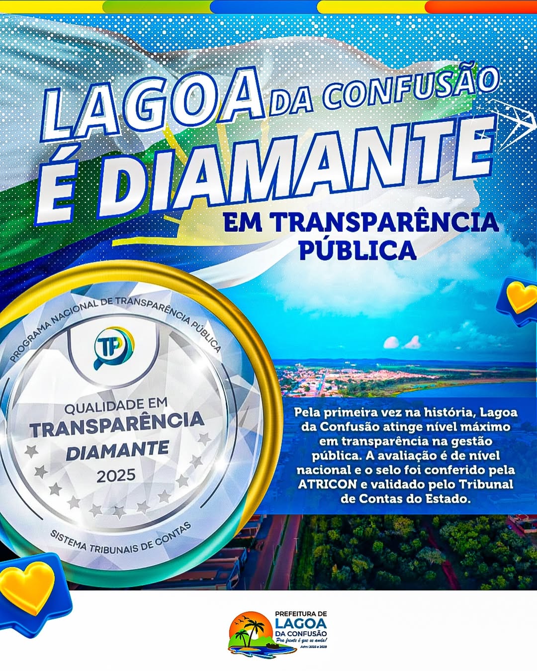 Lagoa da Confusão conquista Selo Diamante e alcança nível máximo de transparência pública Lagoa da Confusão conquista Selo Diamante e alcança nível máximo de transparência pública