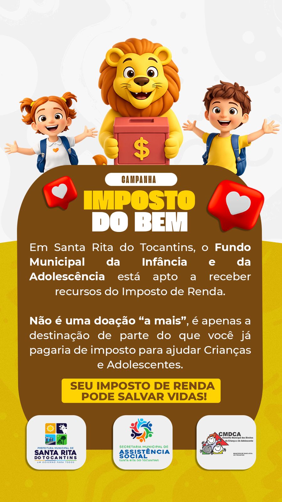 Santa Rita do Tocantins lança campanha “Imposto do Bem” para fortalecer ações voltadas à infância e adolescência