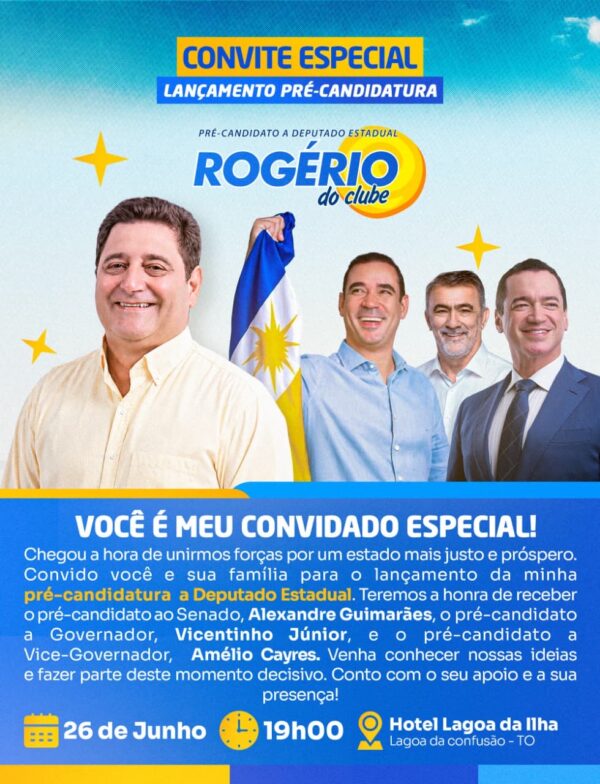 Rogério do Clube lança pré-candidatura a deputado estadual em Lagoa da Confusão