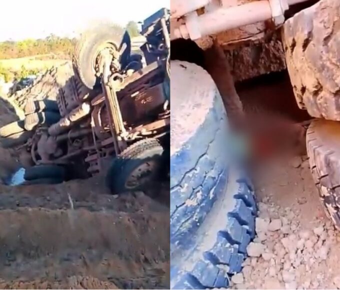 Motorista morre após caminhão despencar de ribanceira na TO-030; vítima tentou saltar da cabine para se salvar