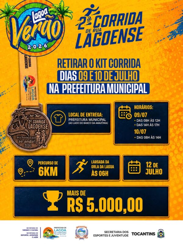 Lagoa da Confusão entra na reta final para a 2ª Corrida de Rua Lagoense com retirada dos kits nesta semana